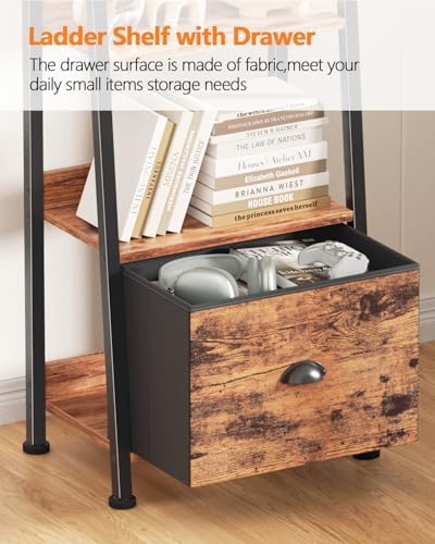 Furologee Bookshelf Set of 2, 6 Tier Ladder Shelf with Drawer