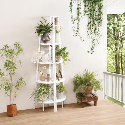 Yoobure 5-Tier Corner Shelf Stand- 67.5" Tall Corner Bookshelf with Metal Frame, Industrial Ladder Corner Shelves Displa