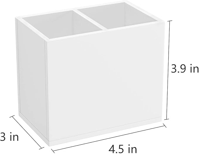 NIUBEE Acrylic Pen Holder 2 Compartments, White Pencil Organizer Cup for Countertop Desk Accessory Storage