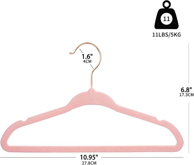 ManGotree Baby Velvet Hangers with 360° Swivel Rose Gold Hook, 11" Non-Slip Toddler Hanger, Ultra Thin Space Saving Infant Hangers for Kids Clothes, 15 Pack (Light Pink)