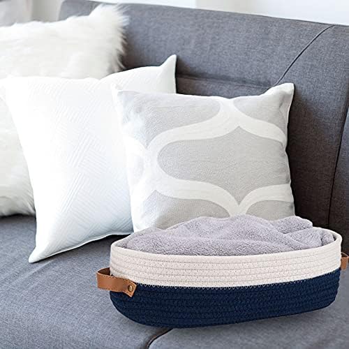 Toilet Basket,Woven Storage Basket for Toilet Tank Top Farmhouse Home Decor Organizing Baskets 13"x5.9"x4" Navy Stitchin