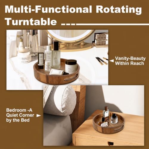 Wooden Lazy Susan – 12 in Acacia Wood Turntable Organizer for Cabinet，Multi-Purpose Home Decor Rotating Tray for Bathroo