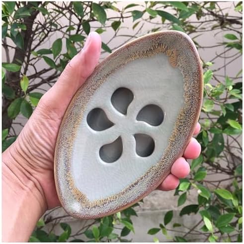Ceramic Soap Dish with Self Draining Tray for Bar Soap, Bathroom, Kitchen (Pastel Blue)