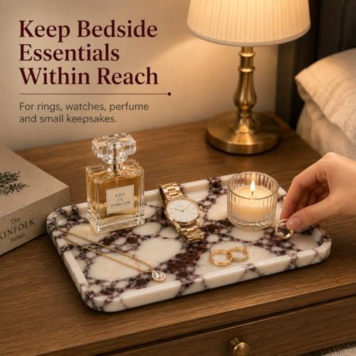 Marble Vanity Tray, 9.84 x 6.69 in, White Burgundy