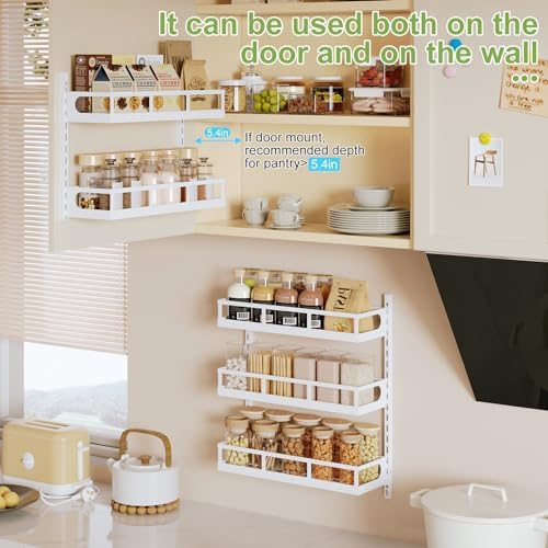X-cosrack Wall Mount Spice Rack Organizer 5 Tier Height-Adjustable Hanging Spice Shelf Storage for Kitchen Pantry Cabine