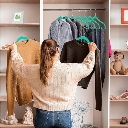 VECELO 20 Pack Velvet Clothes Hangers with Adjustable Clips,Heavy-Duty Non Slip & Space-Saving with 1 Magic Hangers & 2 Tie Rack for Suit Coat Pants Skirt Dresses