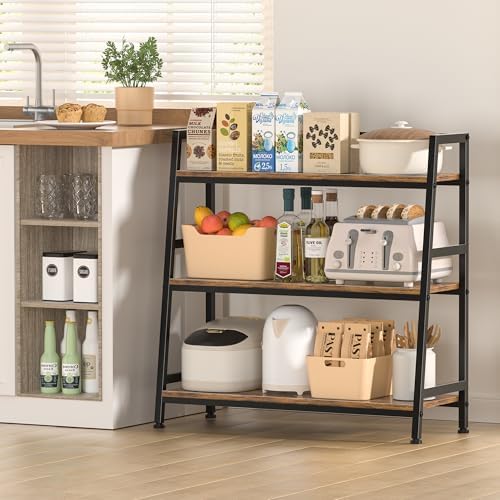 3-Tier Bookshelf, 31.4" Wide Ladder Shelf, Stand up Shelves, Industrial Bookcase with Steel Frame, Metal Small Bookcase,