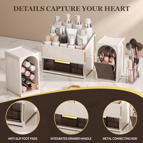 INVSSENE Stackable Makeup Organizer Countertop, Storage Perfume Skincare Cosmetic Lipstick Face Mask Makeup Brush Palett