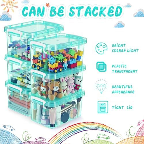 Wenqik 6 Pack Colorful Plastic Storage Bins with Lids, Teal