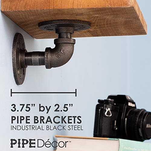 PIPE DECOR Industrial Pipe Shelf Brackets, 2 Inch, 4 Pack – Wall Mounted Double Flange Floating Shelf Hardware, Rustic V