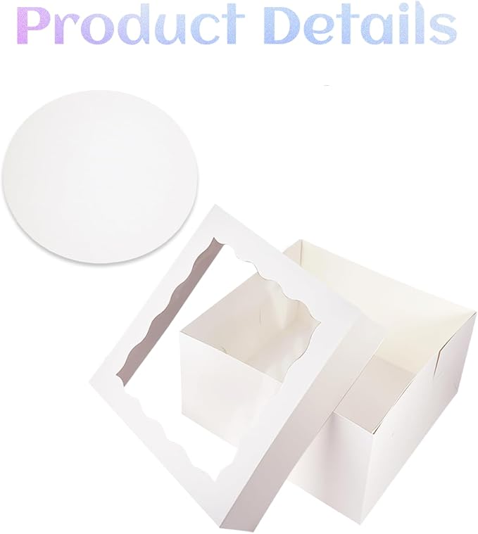 qiqee White 10x10x8 Cake Box, 18 Sets Cake Box with Window ＆ 18 Sets 10" Cake Round Boards, 10inch Cake Containers, 10 Meters Pink Silk Ribbon Includes