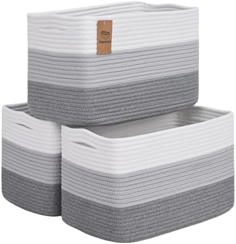 Baskets for Organizing,Storage Baskets,3 Pack Baskets for Shelfves,15"×10"×9" Woven Grey Basket,toy storage bins,bins for organization