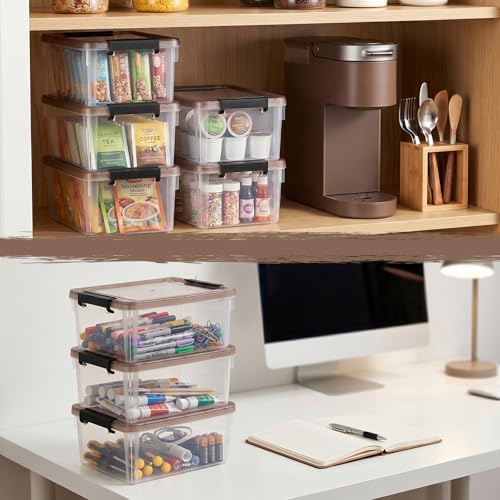Nicunom 8 Packs Small Storage Bins with Lids, 3.2 QT Clear Storage Latch Box Plastic Storage Bins Stackable Storage Cont