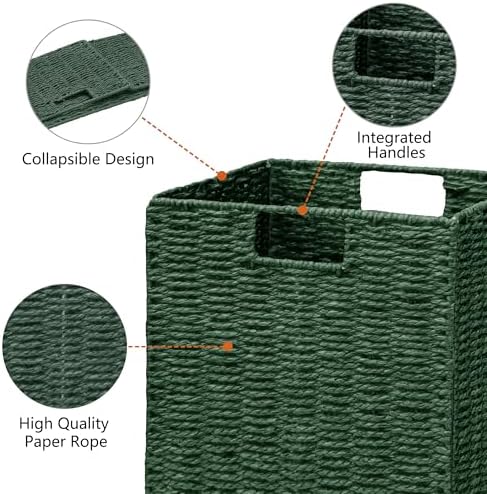 Vagusicc Wicker Storage Basket, Set of 2 Hand-Woven Paper Rope Wicker Baskets, Foldable Cube Storage Bins, Square Storag
