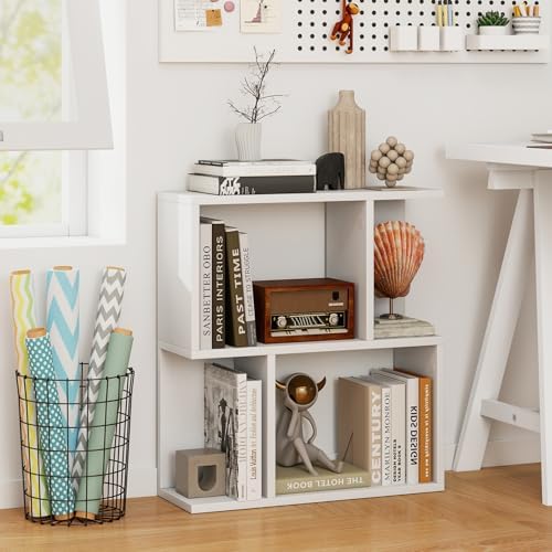 Giantex 3-Tier S-Shaped Bookshelves Set of 2, Modern Geometric Bookcase, Freestanding Display Shelf for Small Space, Ver