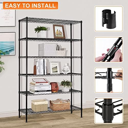 6-Tier Storage Shelves, Heavy Duty Metal Shelving Unit with Wheels | Rust-Resistant Wire Shelf | 45" L x 18" W x 82" H |