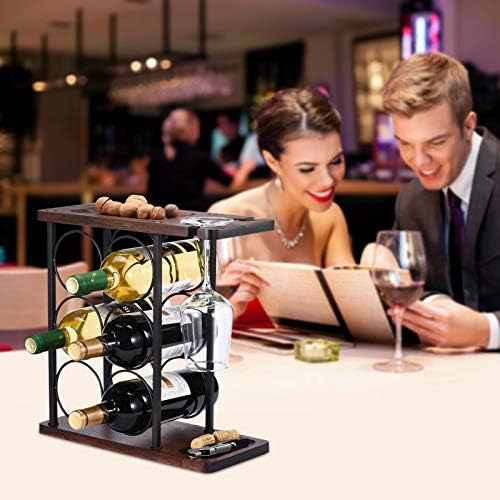 ALLCENER Wine Rack with Glass Holder, Countertop Wine Rack, Wooden Wine Holder with Tray, Perfect for Home Decor & Kitch