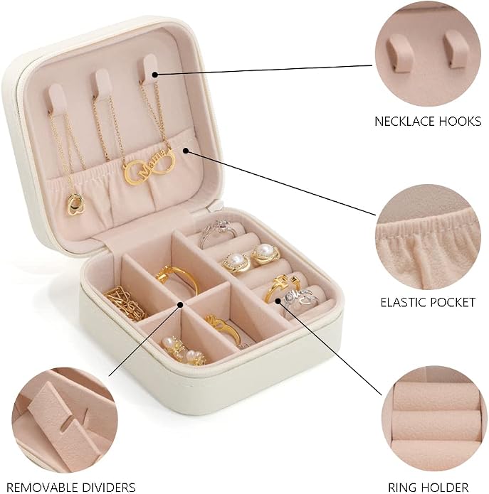 Bridesmaid Gifts Jewelry Box Personalized Small Jewelry Travel Case Custom PU Leather Portable Bridesmaid Proposal Boxes Mini Jewellery Organizer Storage Earrings Rings Necklaces for Women Girls-Pink