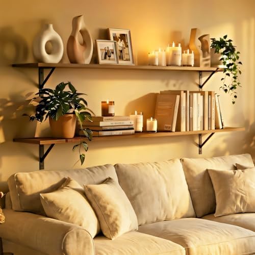 DINZI LVJ Long Wall Shelves, 55.1Inch Wooden Floating Shelves with Brackets