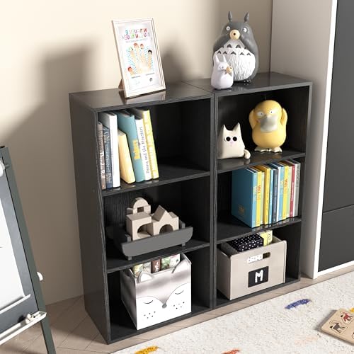Wooden 3 Cube Storage Organizer, 3 Tier Low Bookcase Freestanding Storage Display Organizer,Versatile Cubes Shelf and Cu