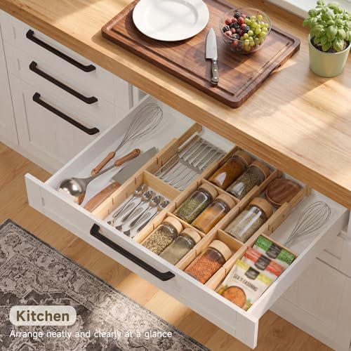 Bamboo Drawer Dividers, Expandable Kitchen Drawer Organizer