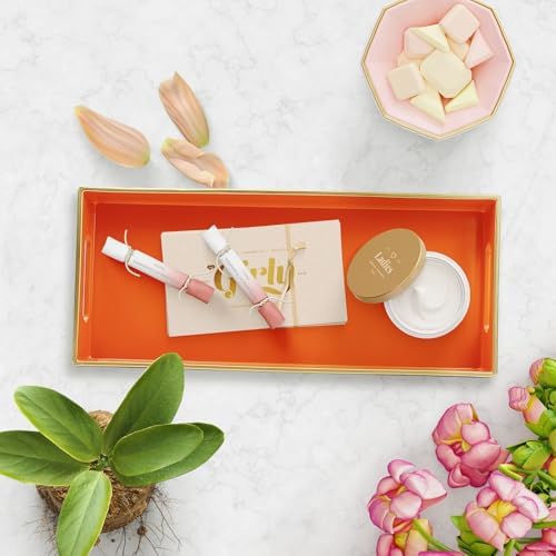 Orange Bathroom Vanity Tray for Countertop, Small Plastic Toilet Tank Versatile Storage & Organization Tray for Makeup, 