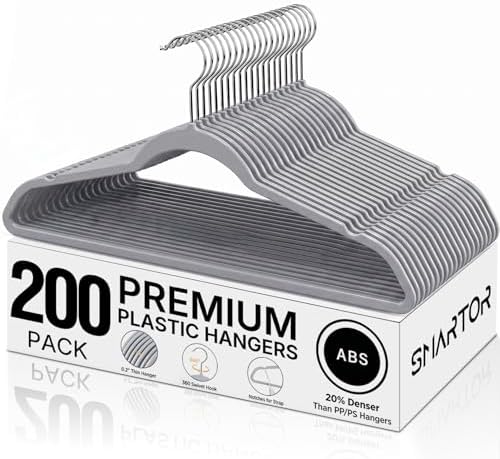 SMARTOR Plastic Hangers 200 Pack - Thin Hangers for Space Saving - Gray