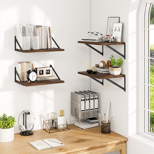 Heimlove 16W x 12D Deep Floating Shelves Set of 4 Natural