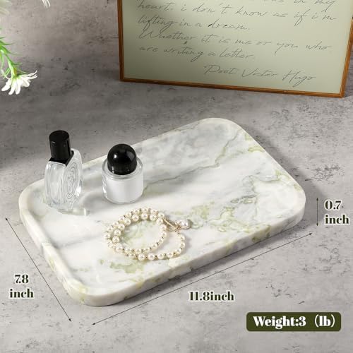 Karibiber Luxury Marble Vanity Tray, Bathroom Tray Countertop, Bianco Marble/Stone, Home Decorative Dresser Organizer, S