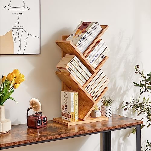 YMYNY 4 Tier Tree Bookshelf, Small Bookcase, Modern Wood Book Storage Rack, Freestanding Book Shelf for Books/Movies/CDs