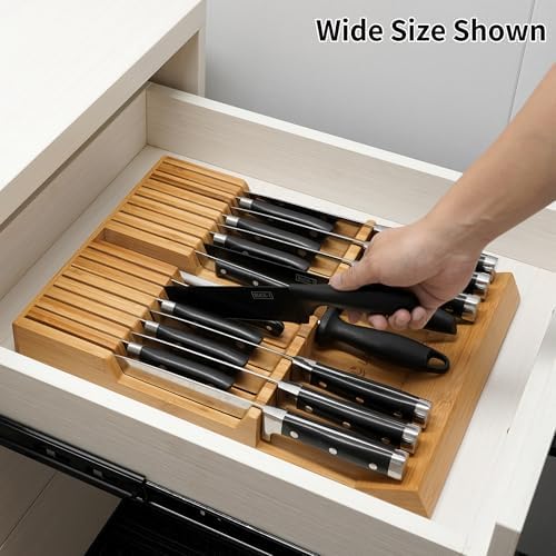 Utoplike In-drawer Knife Block Bamboo Kitchen Knives Drawer Organizer Large