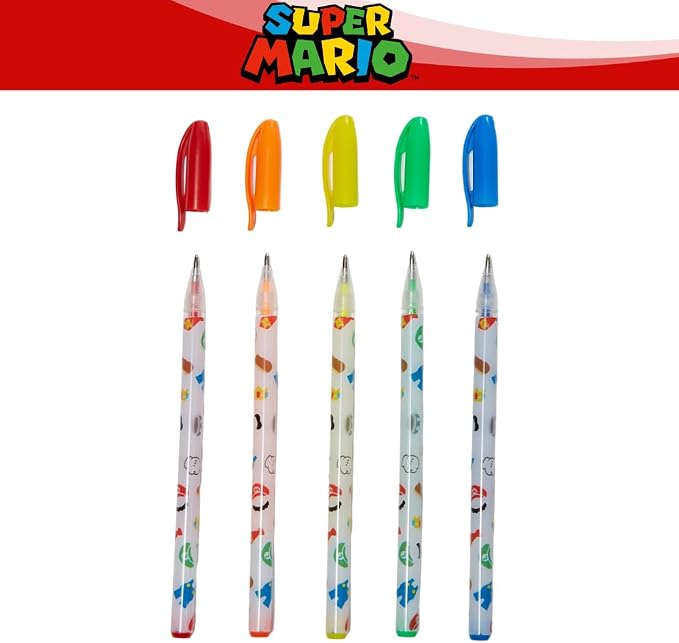 Innovative Designs Super Mario Pencil Case Set with Stickers and Gel Pens for Kids, Molded with Zip Closure