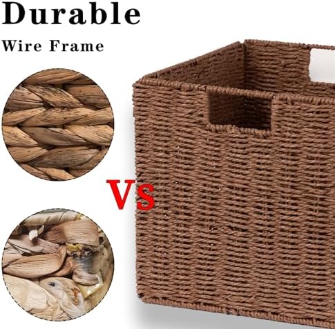 Vagusicc Wicker Basket, Set of 2 Hand-Woven Paper Rope Storage Baskets for Organizing, Foldable Cubby Storage Bins, 11 I