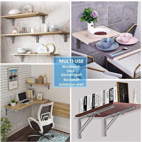 4Pcs 20" Folding Shelf Brackets, Shelf Brackets Max. Load 330 lb Collapsible Heavy Duty Stainless Steel DIY Wall Mounted