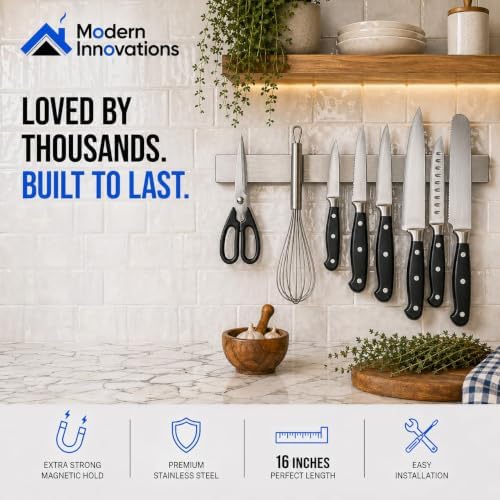 Modern Innovations 16 Inch Stainless Steel Magnetic Knife Bar with Multi-Purpose Functionality as a Knife Holder, Knife 
