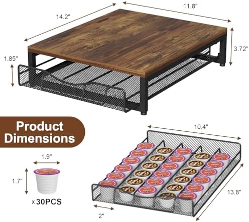 VyGrow Coffee Pod Holder For Counter, Wooden K Cup Holder with Single Layer Sliding Drawer, Large Capacity Coffee Pod St