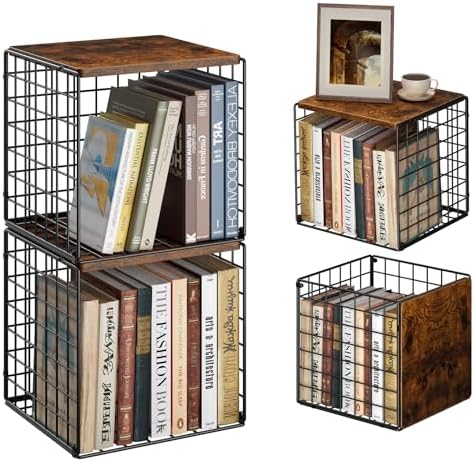 Dmevkic 2 Cube DIY Stackable Small Bookcase,Bookshelf for Small Spaces,Cube Storage Organizer for Living Room, Bedroom, 