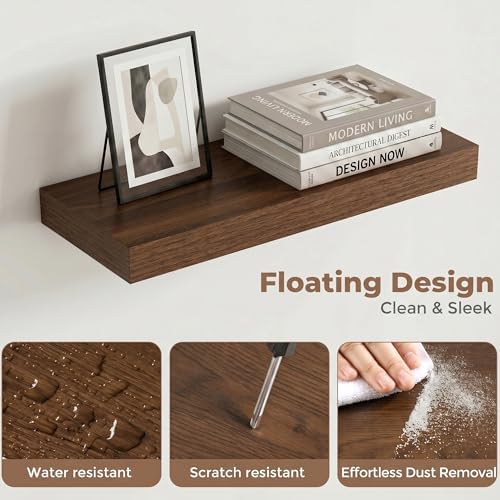 16In Floating Shelves for Wall, 6.5"D Wood Storage Shelves, Walnut Finish