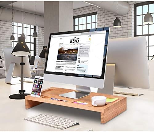 Tangkula Bamboo Monitor Stand Riser, Home Office Laptop Monitor Riser, Desktop Laptop Computer PC Screen Stand, TV Monit