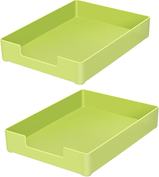 Letter Tray, 2 Pack Stackable Desk Organizer for Office | A4 & letter size compatible. Stackable plastic trays for school, home storage. Durable ABS material. 2-pack green.