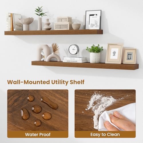 Fun Memories Floating Shelves 48 Inch, Extra Large Wood Shelf Set of 2, Hanging Wall Shelves for Bathroom, Living Room, 