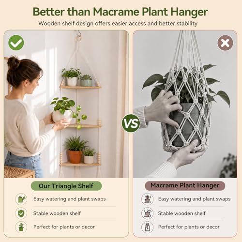 Artilady Macrame Corner Shelf Wall Hanging 3-Tier Adjust Boho Storage Decor