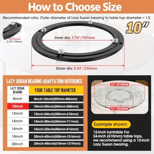 Lazy Susan Hardware 10" Heavy Duty Black Turntable Bearing Swivel Base Kit