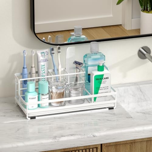 HapiRm Toothbrush Holders for Bathroom - 5 Partitions Bathroom Counter Organizer with Instant Drying Stone, Stainless St