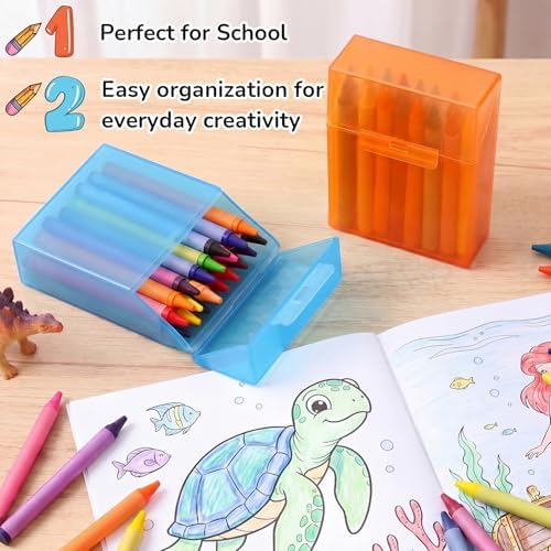 Clabby 4 Pcs Clear Plastic Crayon Boxes Hold 24 Count, Blue,Orange