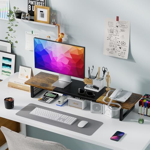 Simple Trending 38" Dual Monitor Stand Riser, Desk Organizer, Rustic Brown