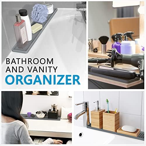 ZAPPOWARE Kitchen Sink Narrow Silicone Holder Tray 17.7"x3.1", Vanity & Bathroom Organizer, Gray