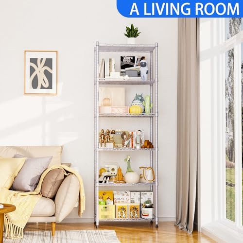 REGILLER 6 Wire Shelving Steel Storage Rack Adjustable Unit Shelves for Laundry Bathroom Kitchen Pantry Closet(Silver,11