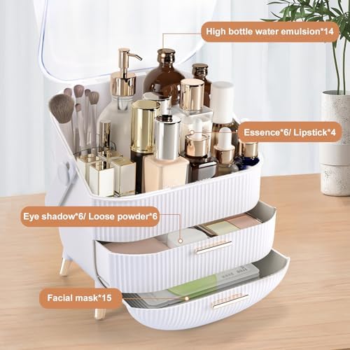 Makeup Organizer, Large Skincare Organizer for Vanity with Drawers & Cover