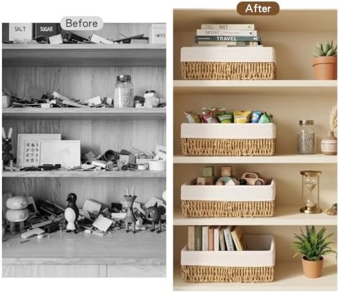 Wicker Baskets Paper Rope ，woven Baskets for shelves，2-Pack